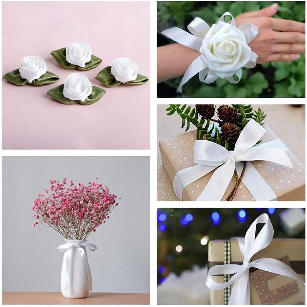 CC wonderland zone 3/8 Inch White Satin Ribbon Rolls(10mm Wide x 91m Long) for Gift Wrapping,Crafting,Florist - Image 3