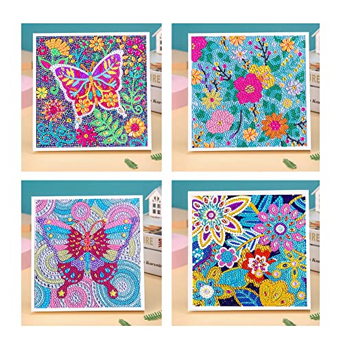 Zuyusut 4 Pack Cute Butterfly Flower Diamond Painting Kits For Kids Girls Ages 3-12 Art Crafts 5D Mosaic Gem Sticker Gems Paint Sets By Number Kits Gifts For Kids Girls For Home Office Wall Decor #TOP2