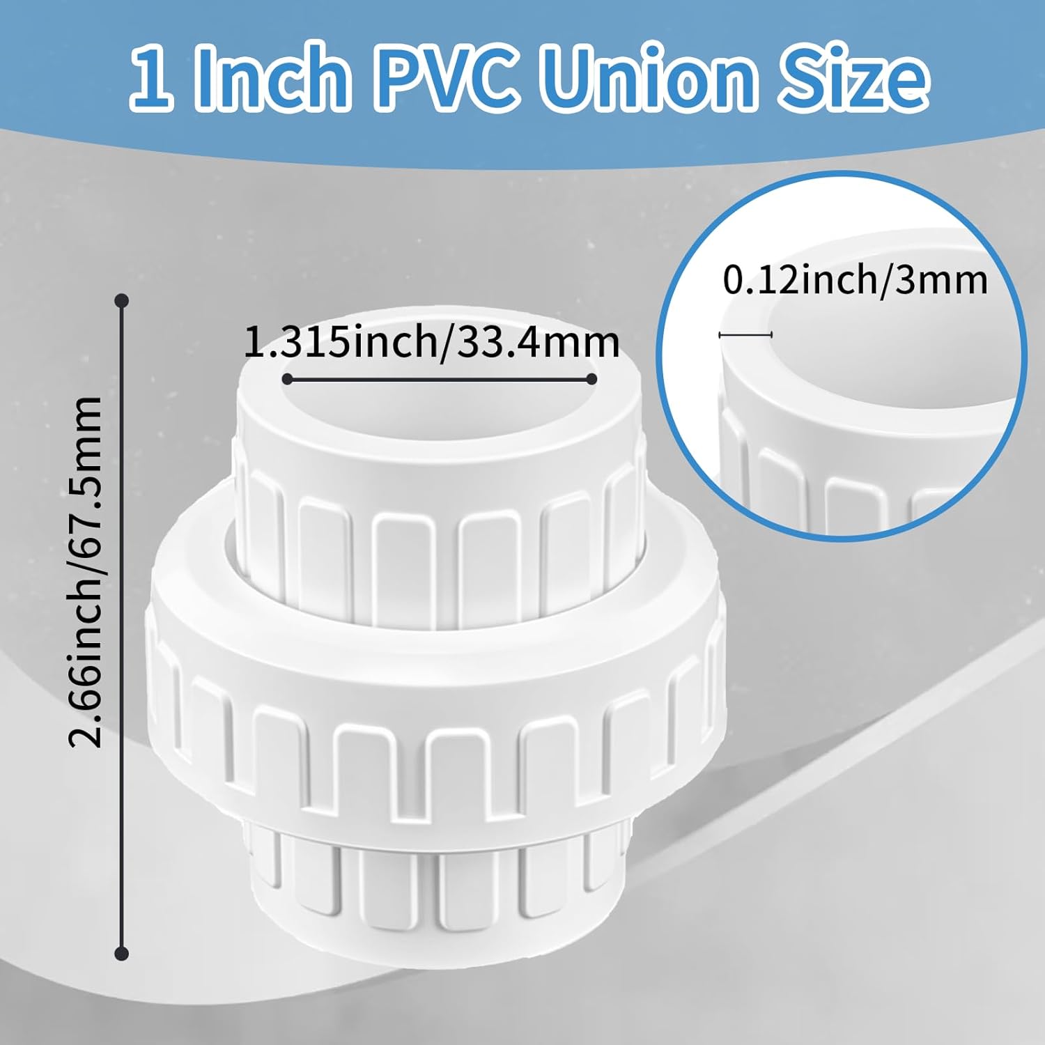 2 Pcs 1" PVC Union Pipe Fitting (Socket x Socket), 1 inch PVC Slip Union Coupling Adapter Connectors with EPDM O-Ring, Schedule 40