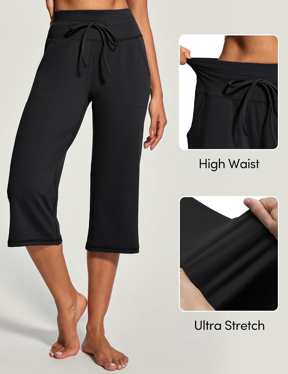 IUGA Capri Pants for Women Capris Wide Leg Pants Woman Yoga Pants with Pockets Loose Casual Work Flare Crop Pants - Image 3