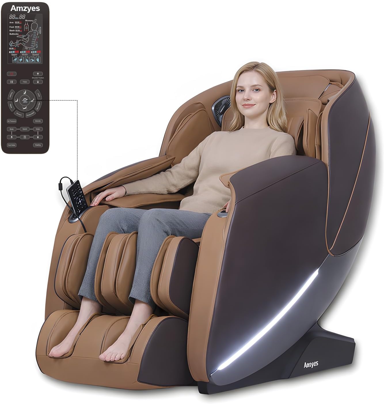 2026 4D Massage Chair Full Body, 17 Modes Zero Gravity Massage Chair, Yoga Stretch 53.15 inch SL Track, Back, Foot, Neck and Shoulder Massage for Tall Man, Shiatsu, Bluetooth Speaker, Brown