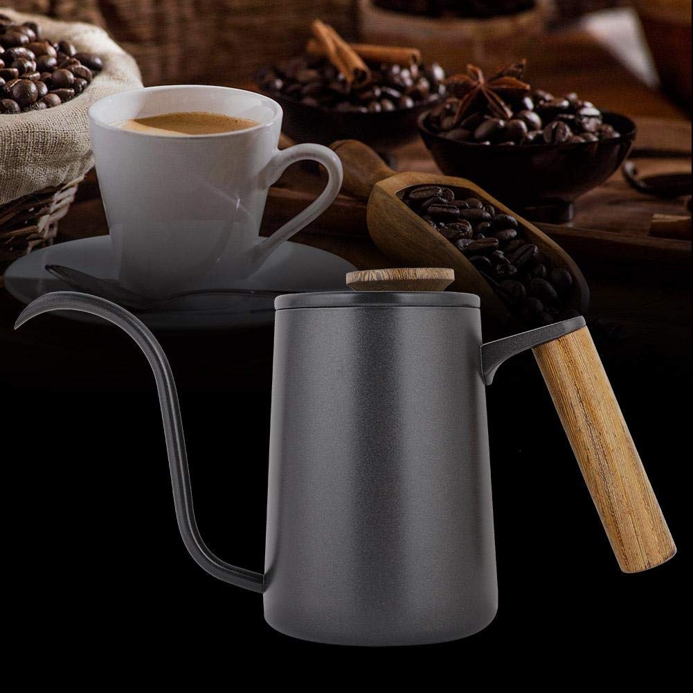 Fdit Caldera Larga del Canalón del Cuello de Cisne del Pote del Café del Goteo de la Manija del Acero Inoxidable de la Moda 600ml[Negro ]