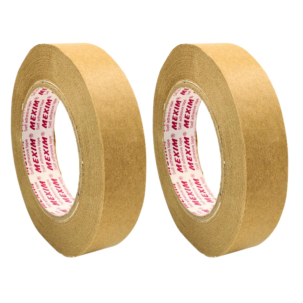 Eco friendly Self Adhesive Kraft Paper Tapes, Strong Paper & Adhesive for Box Packaging (24 mm x 50 meters) (Pack of 2, Brown)