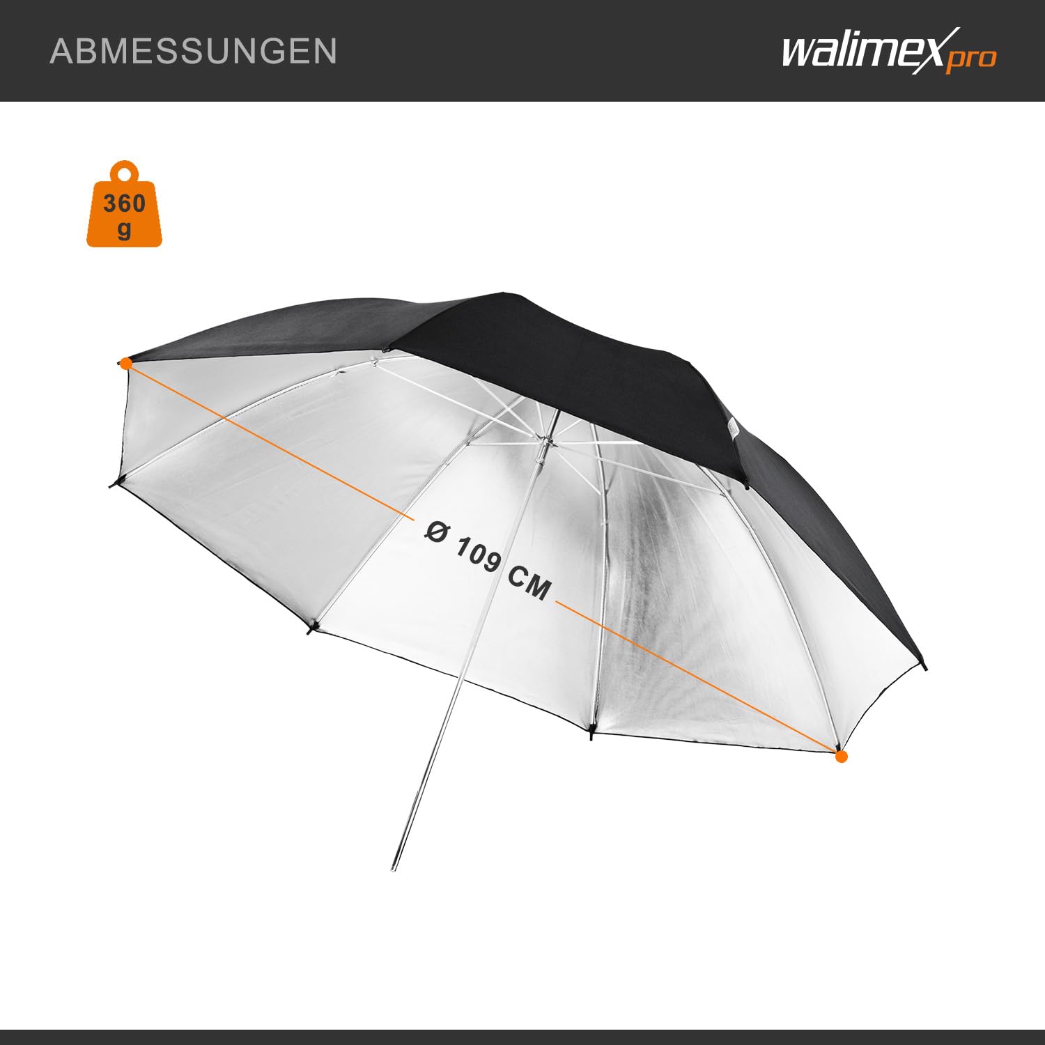 Walimex Pro - Paraguas Reflector (109 cm), Color Blanco/Negro