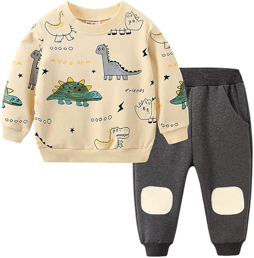 Jungen Trainingsanzug Mit Dino-Print - Sweatjacke & Hose Set Für Herbst/Winter