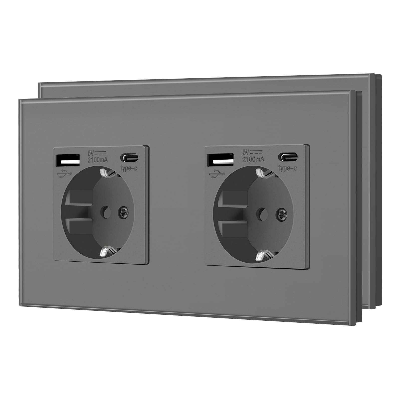 BSEED Enchufe de Pared con USB C,Enchufes Dobles Empotrados con Cristal,Toma de Corriente,Seguridad infantil,Fácil de Instalar,M Serie,2 Enchufes con USB y Tipo C,157mm Blanco — view 83