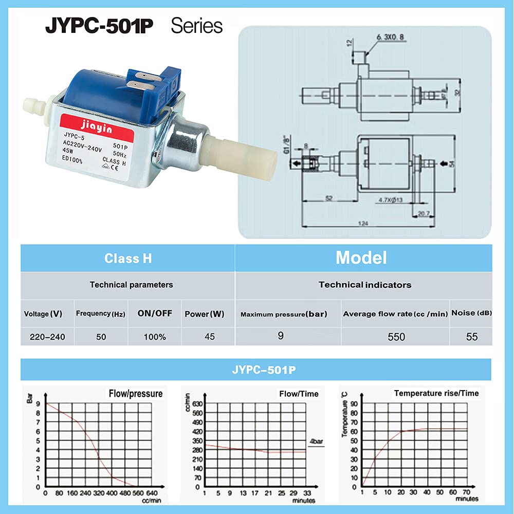 JIAYIN JYPC-501P AC 220 V à 240 V 45 W Pompe à eau électromagnétique avec soupape de décharge de pression pour machine à café, fers électriques, balai à vapeur