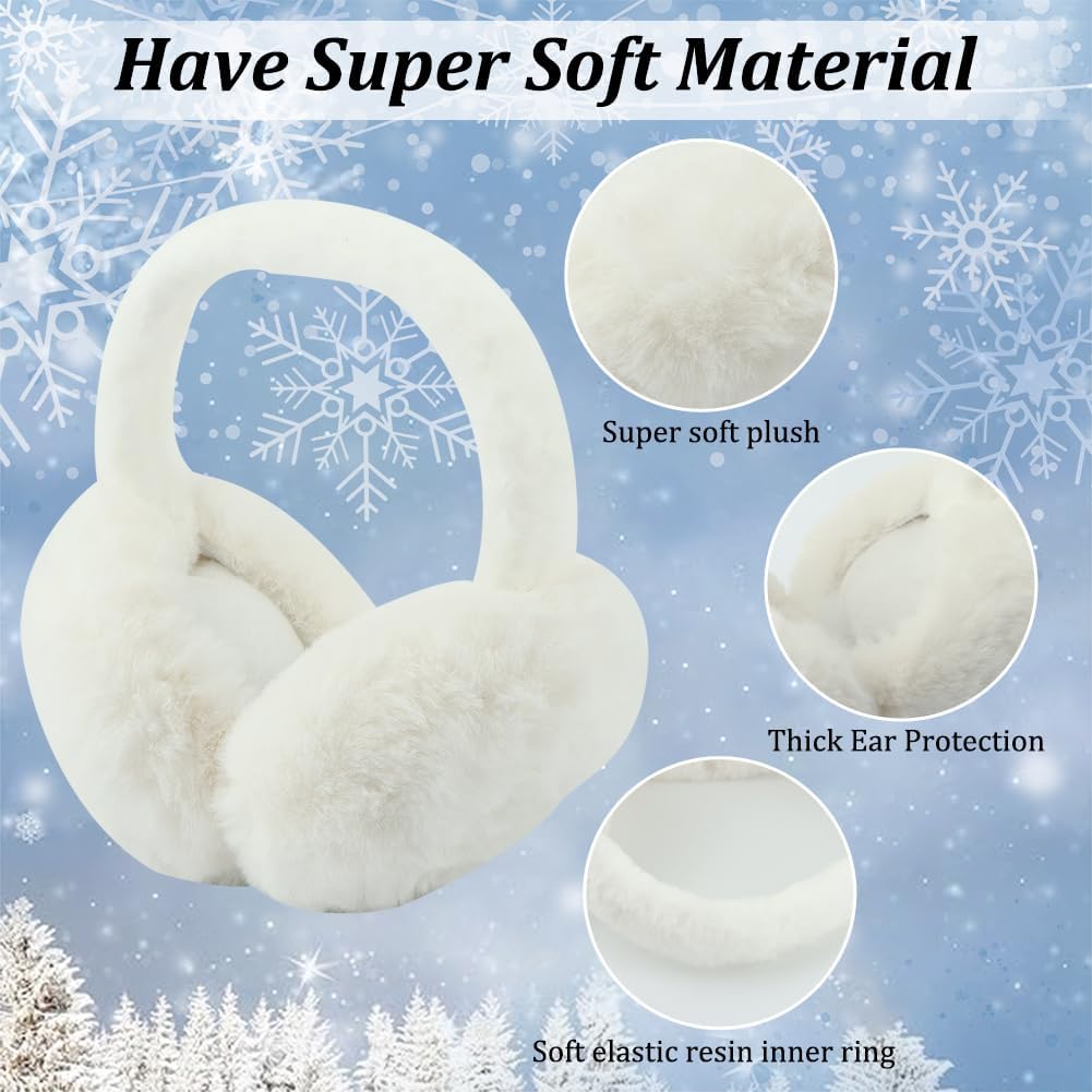 Winter Ear Muffs Women, Faux Fur Winter Girls Fuzzy Earmuffs, Foldable Fluffy Ear Covers, Outdoor Warm Ear Covers