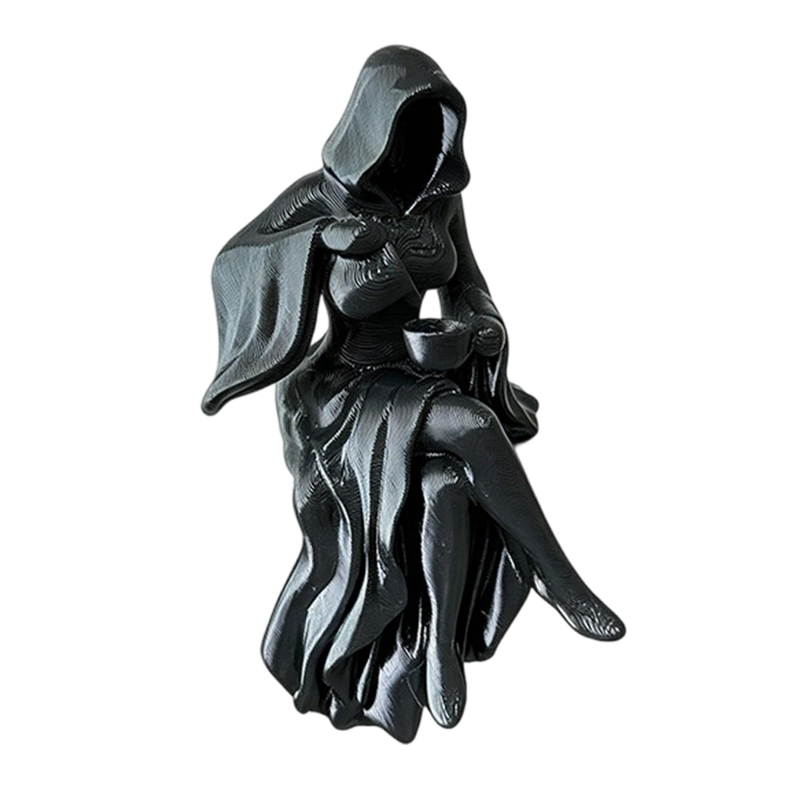 Porceosy Girls Black Gothic Hooded Reaper Lady Figurine, 3D Printed Dark Fantasy Sculpture For Home Decor, Mysterious Robed Woman Statue For Bookshelf Desk, 9.7Cm