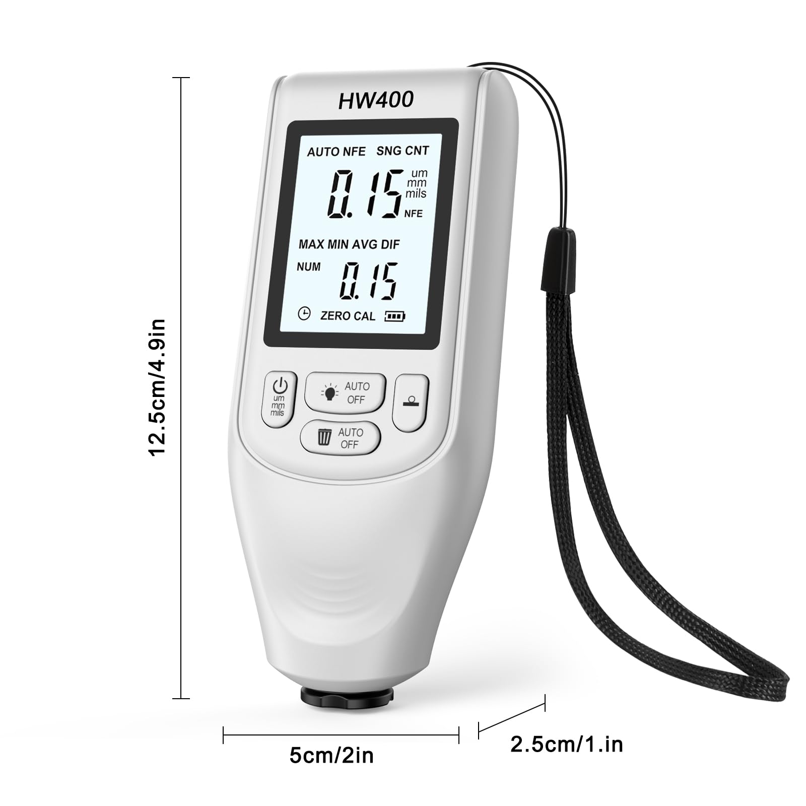 Lybunair Paint Thickness Gauge, 0-2000um Measuring Range, FE NFE Coating Measurement, 1um Resolution, for Automotive, Manufacturing, Laboratories, and Workshop Applications (White)