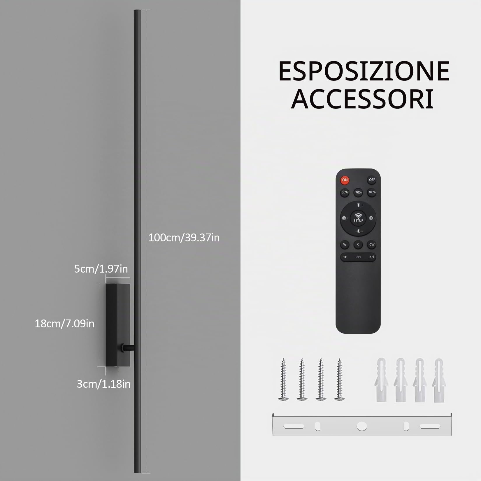 2 Lampade da Parete a LED con Telecomando Nero - 100 cm, 28 W, 3000K-6000K, con Funzioni di Regolazione dell'Intensità Luminosa e Temporizzazione, per Soggiorno, Camera da Letto, Corridoio