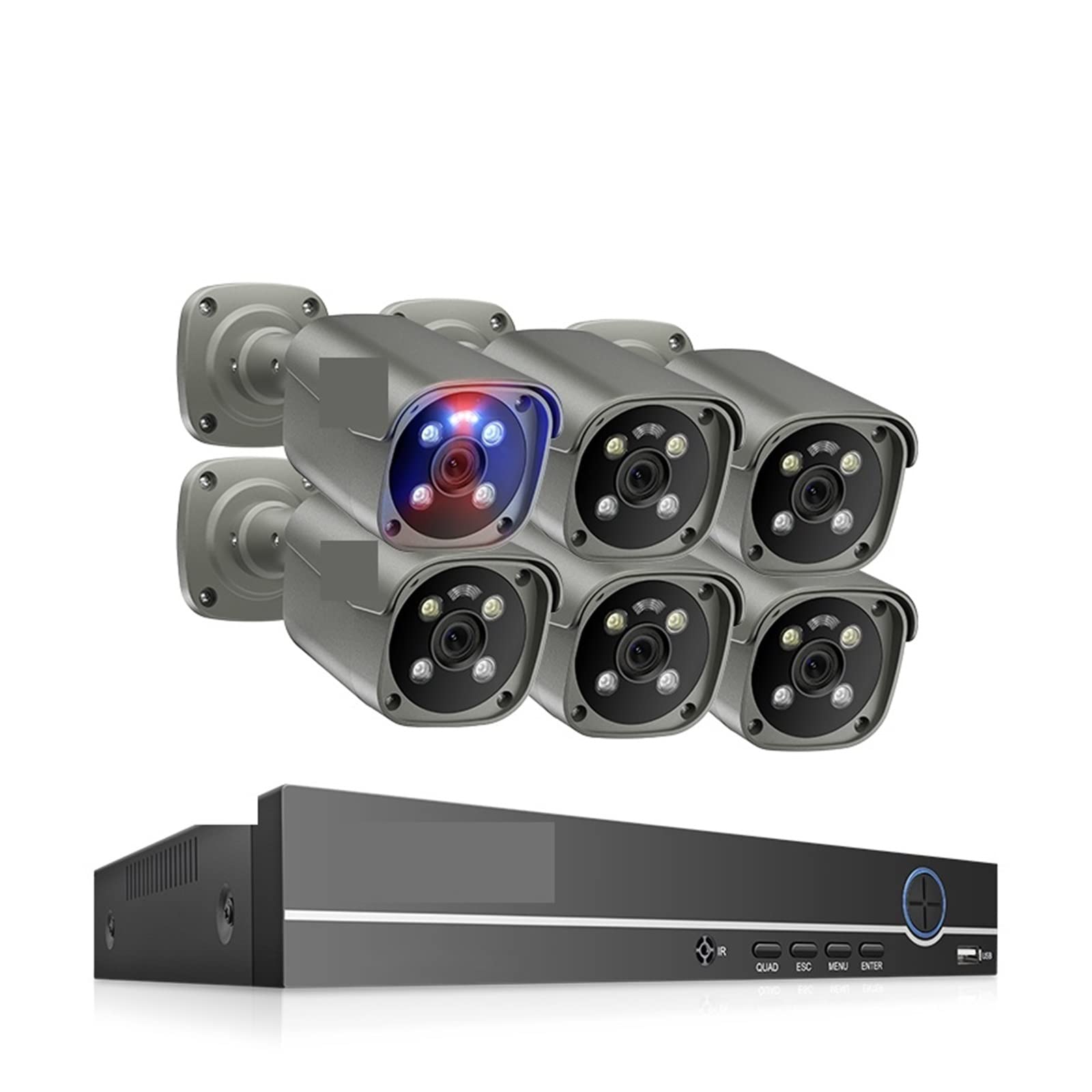 Sistema De Cámara PoE Smart Ai Visión Nocturna A Todo Color Detección Facial Video Kit De Vigilancia De Seguridad FáCil De Instalar(Keine,8CH 6pcs Camera 8MP)