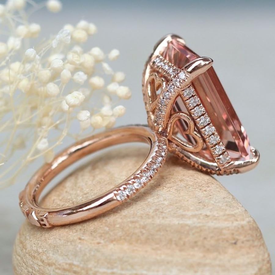 Luxury 18K Rose Gold Plated Square Zircon Women’s Engagement Ring - Sparkling Princess-Cut Design, Ideal for Bridal Wear, Engagement & Wedding Anniversary​ Size 9 - Image 5