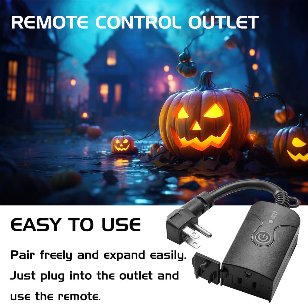 Outdoor Wireless Remote Control Outlets(3 Receiver, 1 Remote), Weatherproof Heavy Duty 15Amp Grounded Electrical Plug in Remote Light Switch, 100ft RF Range, ETL Listed(Battery Included)