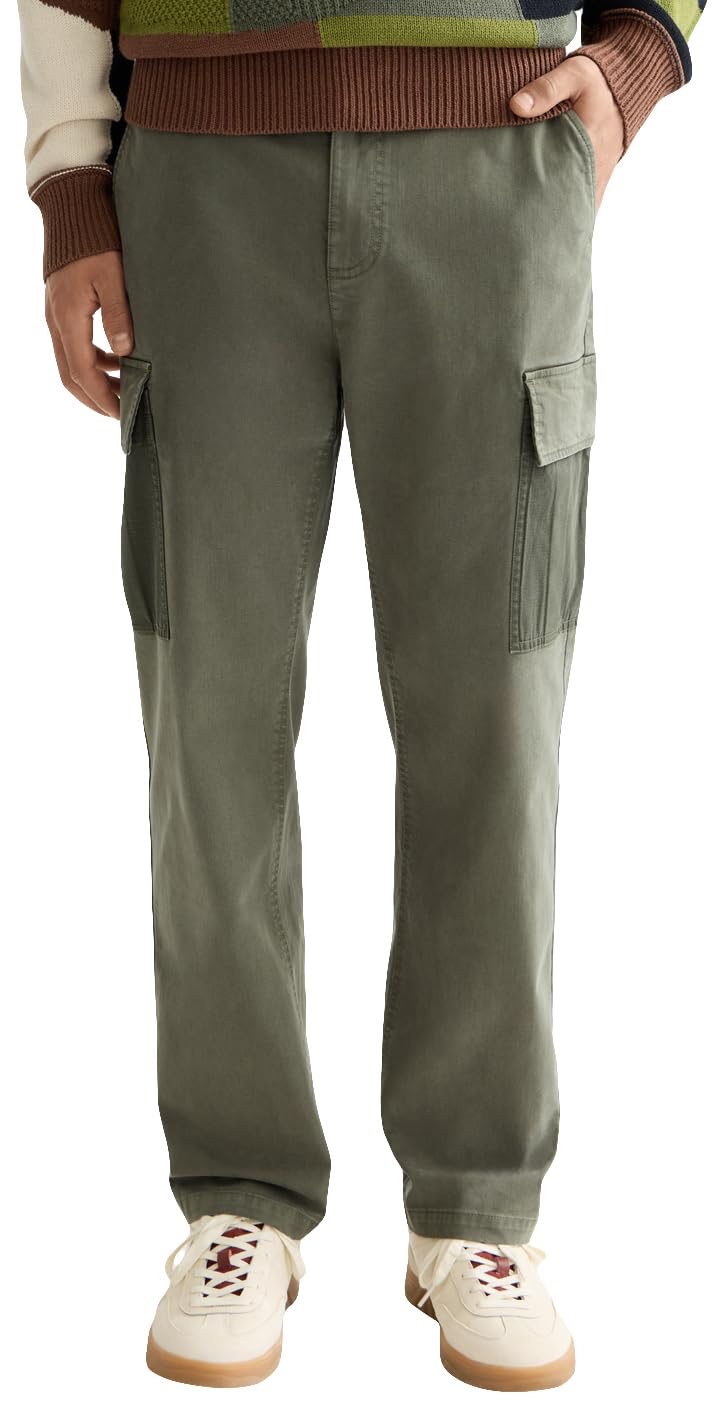 Scotch & Soda Mens Harper- Garment-Dyed Cotton Blend Loose Tapered Cargo Pants, Thyme 300, 30W UK