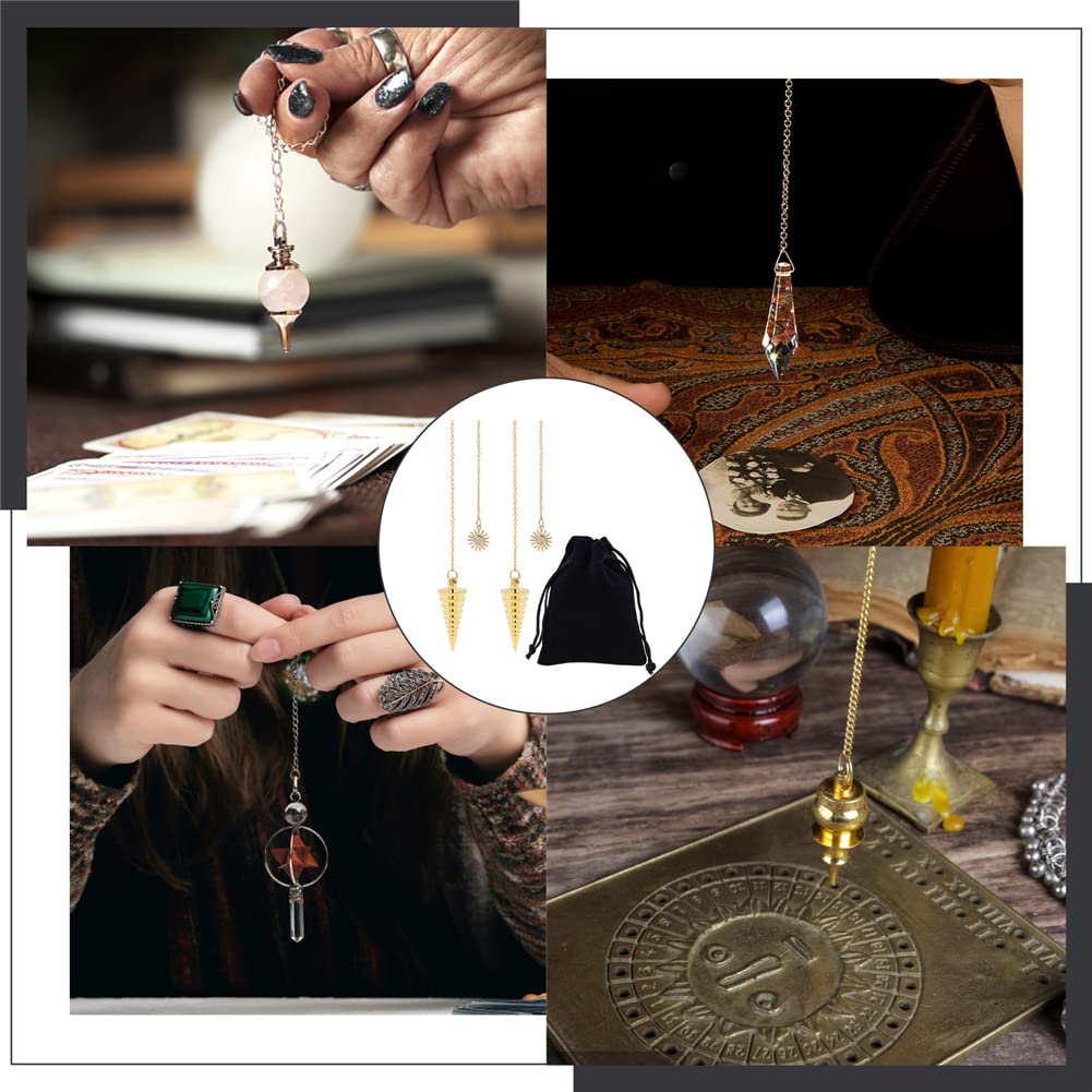 CRASPIRE Pendoli in Metallo per Divinazione, Pendolo in Ottone con Cono e Ciondolo Sole, Strumento di Rabdomanzia Curativa, Pendolo Reiki, Pendolo da Meditazione, Pendolo Divinazione