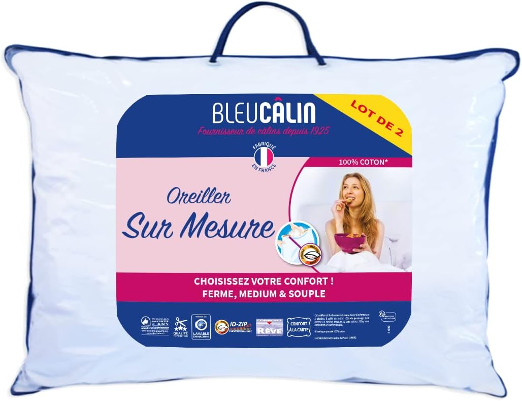 Lot De 2 Oreillers MORTREUX Maxi Volume – Blancs, Microfibre, Polyester