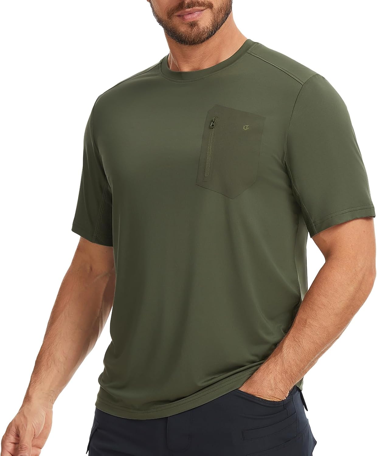 Men’s Short Sleeve Tactical T-Shirt with Pocket UPF 50+ Moisture Wicking UV Sun Shirt for Shooting Outdoor