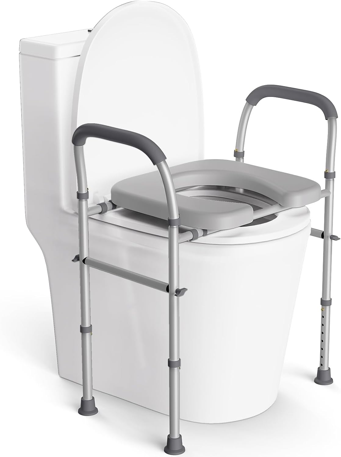 Toilet Seat Risers for Seniors, Elongated Raised Toilet Seat with Handles, 350lbs Handicap Toilet Seat With Handles Over Toilet, Toilet Seat Risers with Arms& Pad for Most Commode, Black