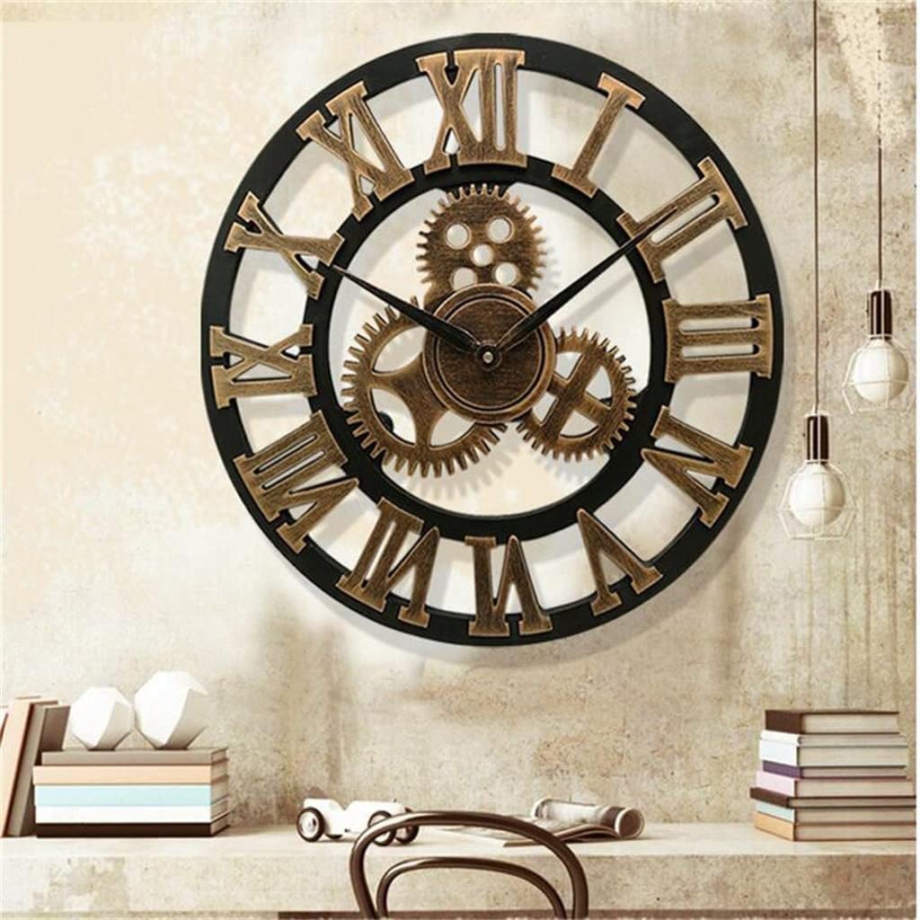 Reloj de Pared de Estilo Industrial Retro Grande Reloj de Pared de Madera para el hogar Decorativo para la Pared de la Barra de la Oficina de la Sala de Estar (Color: A, Tamaño: 30 cm) (D 40 cm)