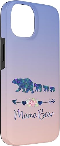 Miniatura 6 de Funda para iPhone 15 Pro Max Azul Verde Azulado Púrpura Floral Mama Bear Tres Cachorros Azul Rosa
