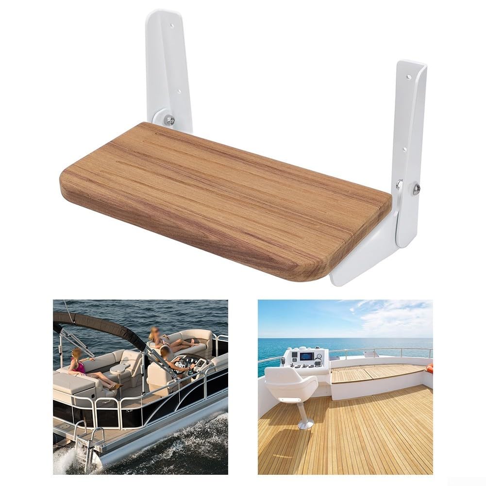 Reposapiés plegable de madera de teca de grado marino para timón de barco con marco de aleación de aluminio y diseño de estilo moderno para mayor comodidad del operador y solución de almacenamiento