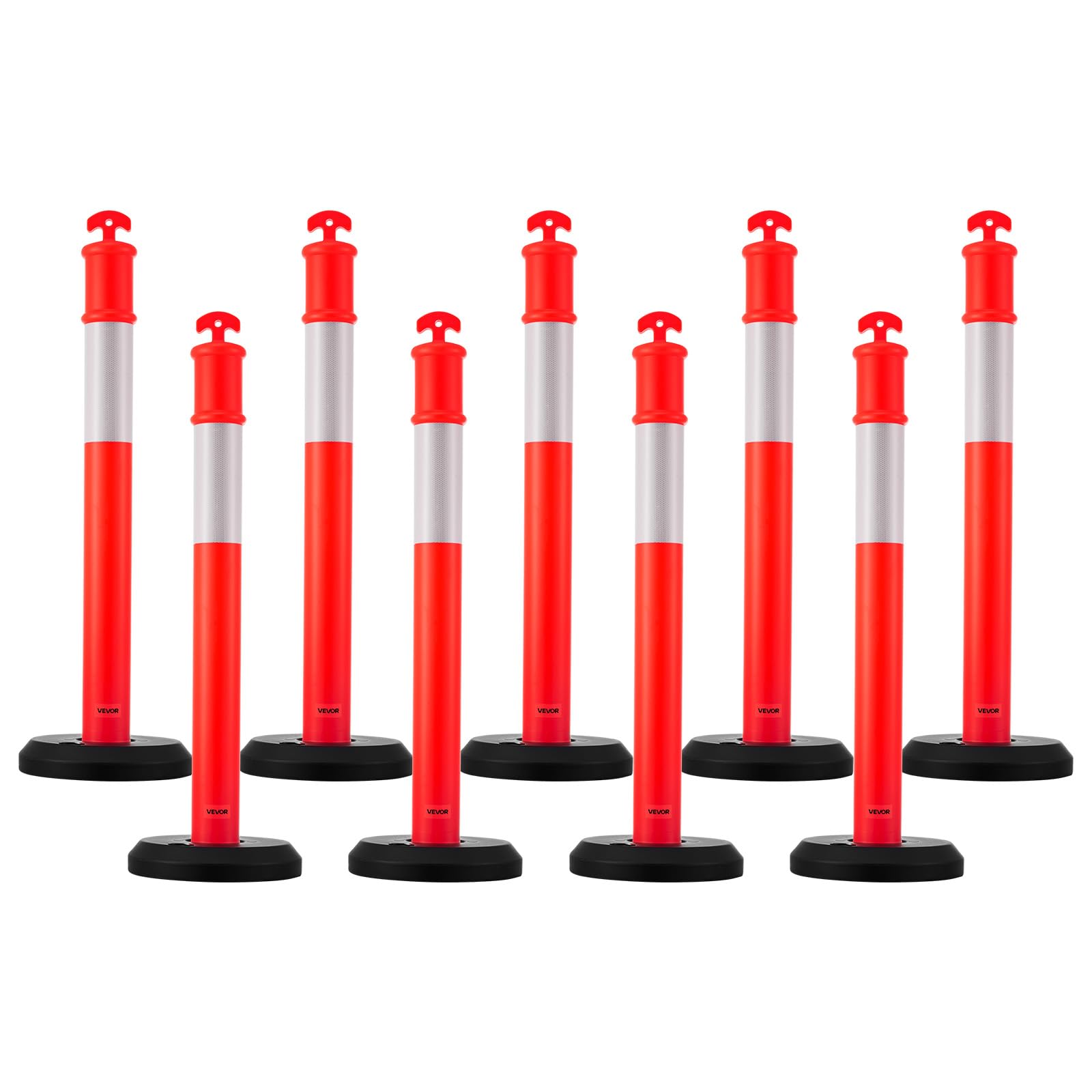 VEVOR Postes de Tráfico 9 Piezas Bolardo 1140 mm Base Rellenable Banda Reflectante Rojo
