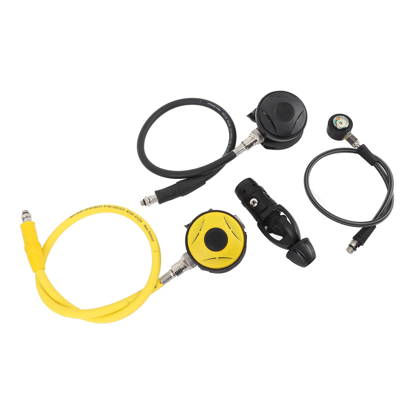POENVFPO Juego de Regulador de Buceo, Regulador de Buceo de Primera Etapa de Aluminio con 2 Reguladores de Segunda Etapa y Manómetro, para de Respiración Subacuático