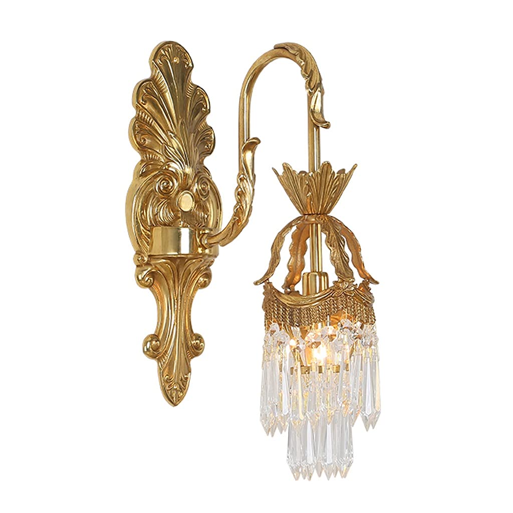 HXYSXHJUO Indoor Wall Lamp European Style Retro Copper Crystal Staircase Corridor Living Room Hanging Decorative Lighting Sconce (A)
