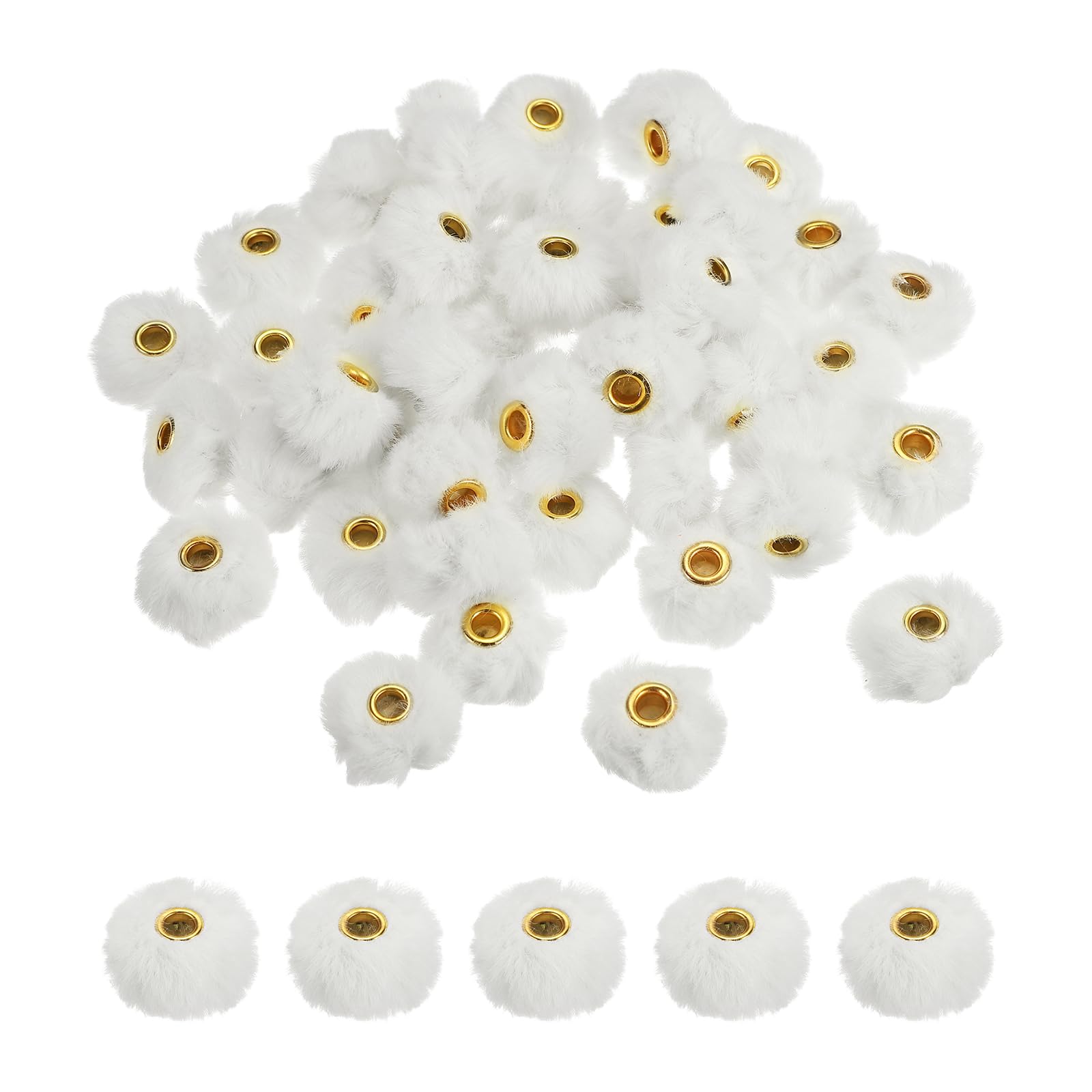 sourcing map 50Pcs Pom Pom Beads, 22 x 12.5mm Faux Fur Fluffy Fuzzy Spacers Bead with 4mm Hole, Soft Pompoms Ball for Pens Keychains Hair Accessories DIY Bracelet Jewelry Making, White