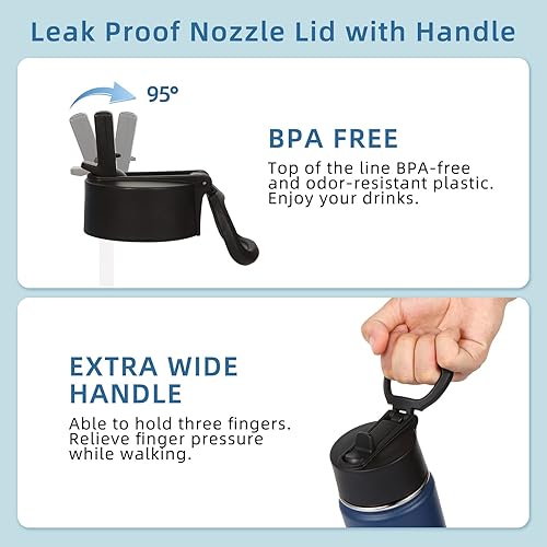 Miniatura 5 de Volhoply Botella de agua aislada para niños con popote, botellas de agua fría de acero inoxidable de 16 onzas para la escuela, vasos de boca ancha