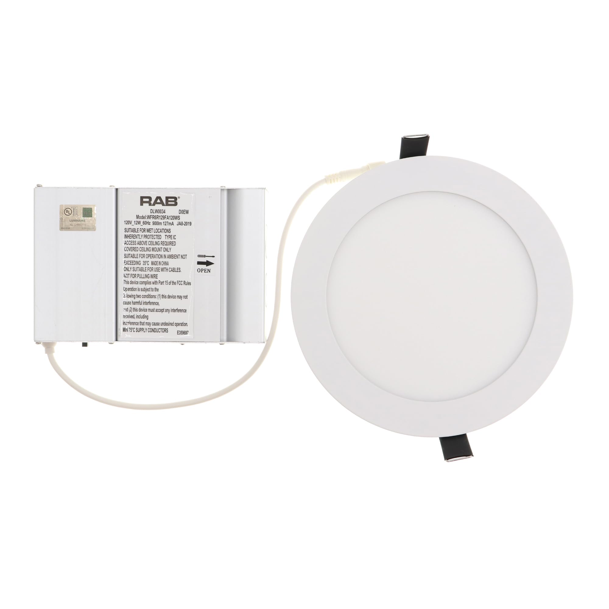 RAB WFR6R129FA120WS LED Downlight Fixture, Adjustable Color Temp, 120V, 6