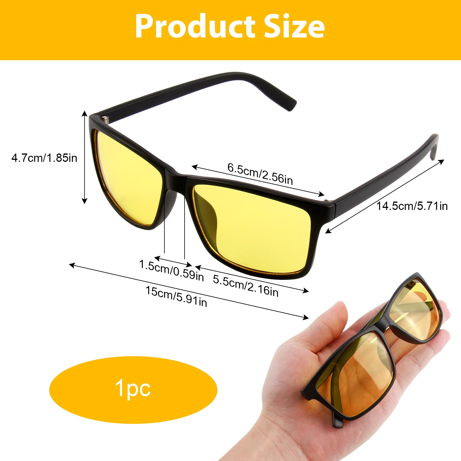Nachtsichtbrille für Männer Frauen, Klassischer Quadratischer Rahmen, HD Antireflexion, Polarisierte Nachtfahrbrille für Klare Sicht bei Schlechten Lichtverhältnissen und Blendfreies Fahren
