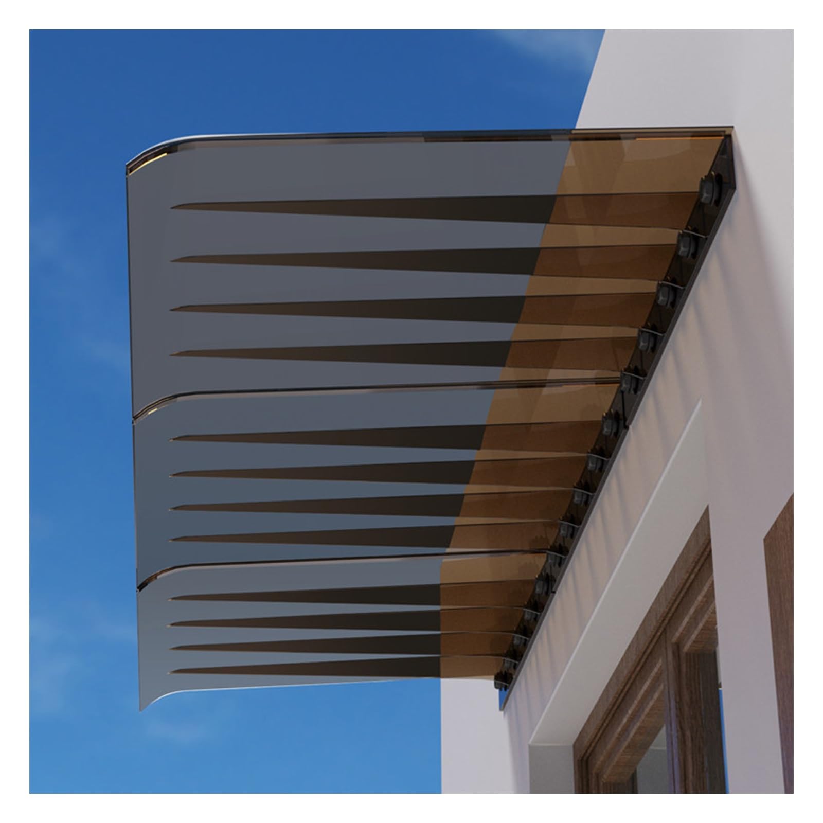 Zhengqian One Color Front Door Canopy Outdoor Awning,Polycarbonate Awning, Brown Porch Cover For Front Door & Window,Curved Protection Shelter,Porch Awning,For Back Door,Porch,Window(W55*L230cm/W 21.6*L90.5in)