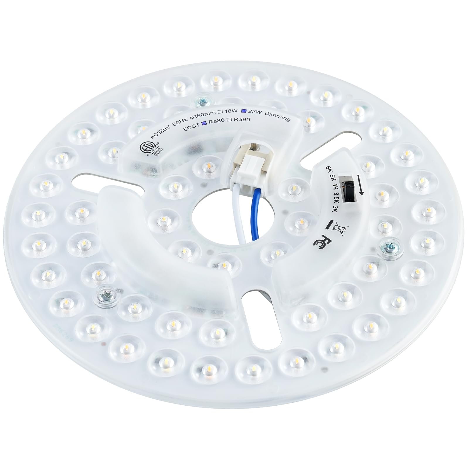 Kit de actualización de luz LED para ventilador de techo de 6.3 pulgadas, 22 W, 2800 lm, panel de repuesto de luz de techo, PCB, interruptor 5CCT 3000K 3500K 4000K 5000K 6000K, 120V, ETL, 2