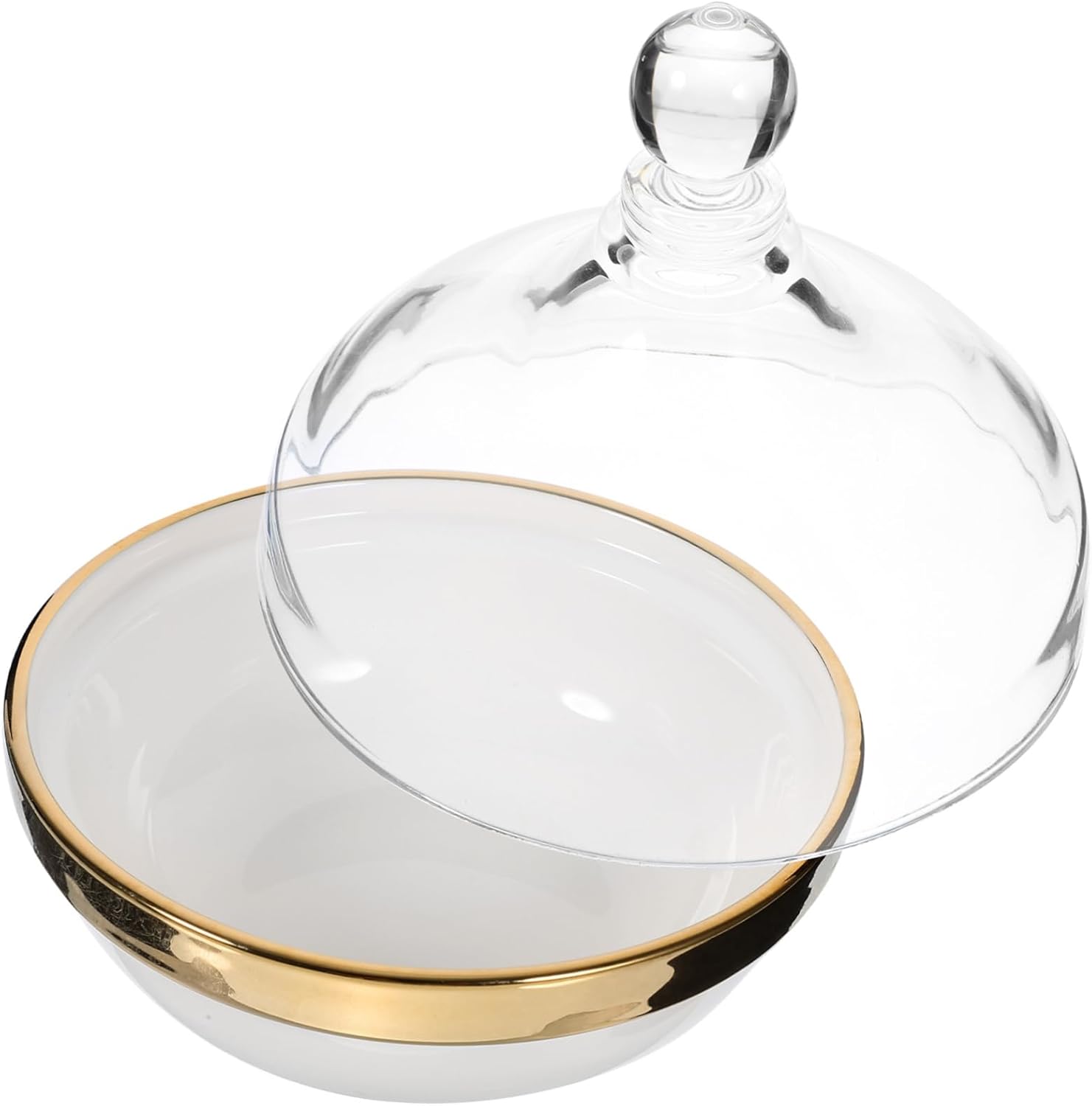 Ceramic Dessert Storage Bowl with Lid Heat Resistant Baking and Pudding Dish for Home Use Sturdy White Ramekin with Gold Edge for Cakes Fruit and Salads Reusable Kitchenware