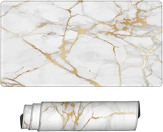 Gbuzozie White and Golden Marble Large Extended Mouse Pads XL Mousepad with Stitched Edges Non-Slip Rubber Base Computer Keyboard Pad Desk Mat for Home Office Desk Decor, 29.5″ X …