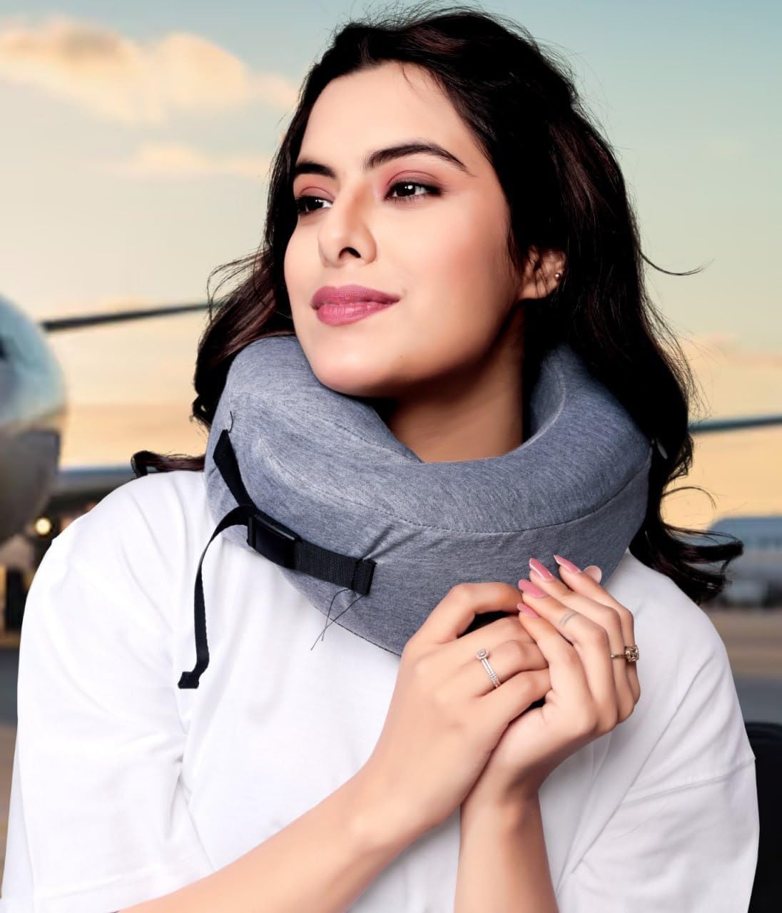 CloudBliss Neck Travel Pillow | Memory Foam Neck Pillow for Comfort on Airplane | Compact and Ergonomic Design for Travel, Car Rides, and Home Use | Ideal for Adults and Kids (Grey Neck Pillow Dot) 2