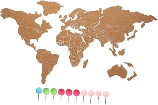 PartyKindom 1 Juego Mapa de tablero de corcho tableros de notas mapa de pared de madera tablones de anuncios decorativos tablero de corcho con mapa de viaje mapa de viajes Marrón claro