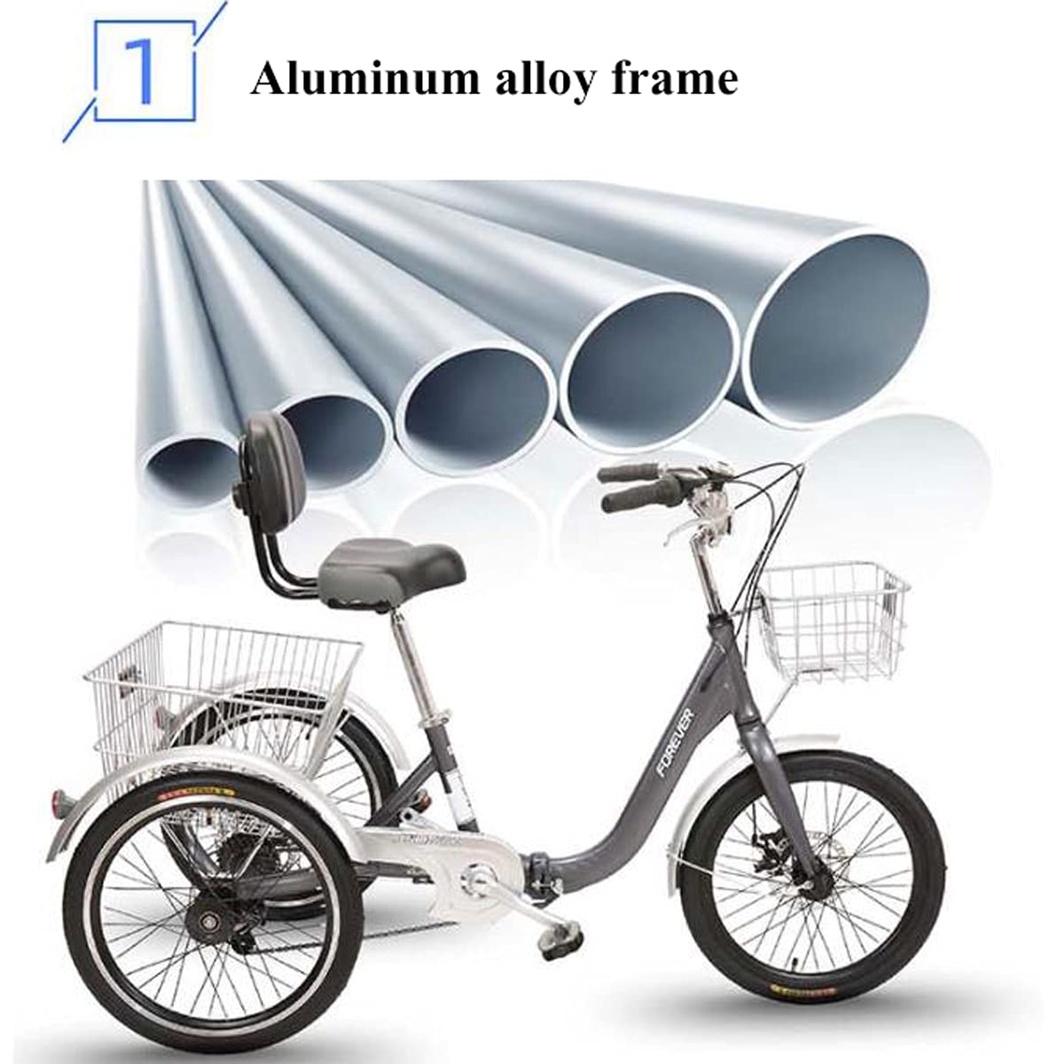 Triciclo Pieghevole Adulti Tre Ruote, Esterni, 7 velocità, Adulti, Tre Ruote, Adulti, Donne e Uomini, con Cestino portaoggetti, Ciclismo e pedalata assistita