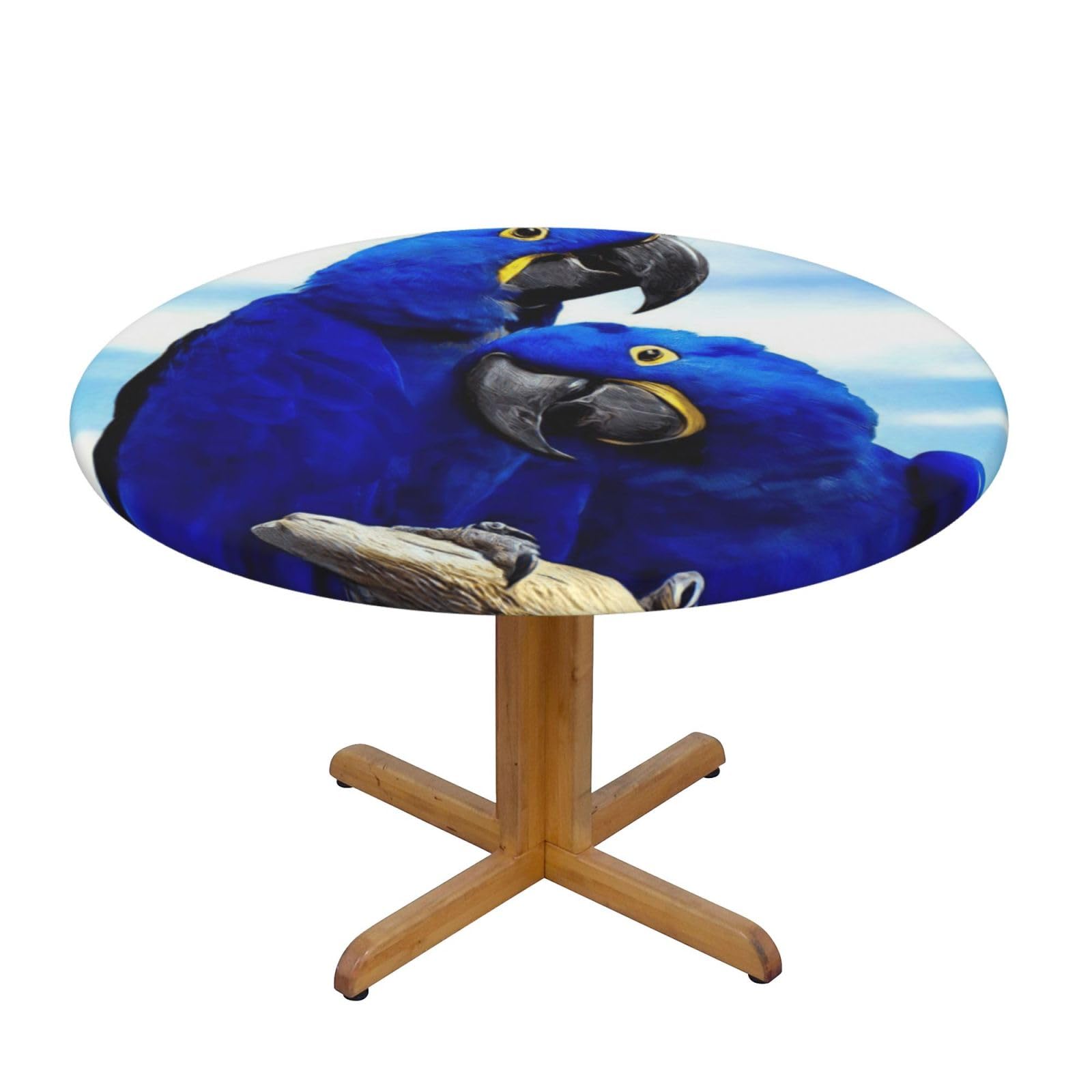 YQxwJL Blue Parrot Hugging Print Round Picnic Tablecloth, Elastic Fitted Table Covers For 90-140 Cm Tables Camping Indoor Outdoor