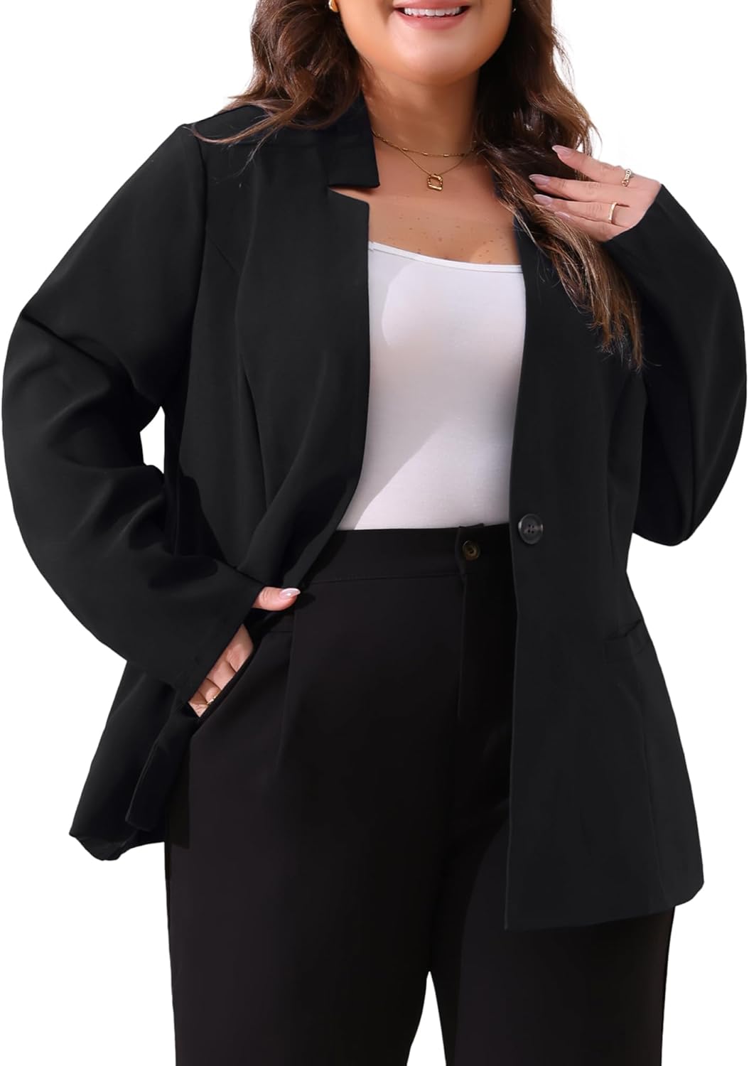 Agnes Orinda Plus Size Business Suit Blazer for Women Office Work Button Long Sleeve Black Blazers Jackets