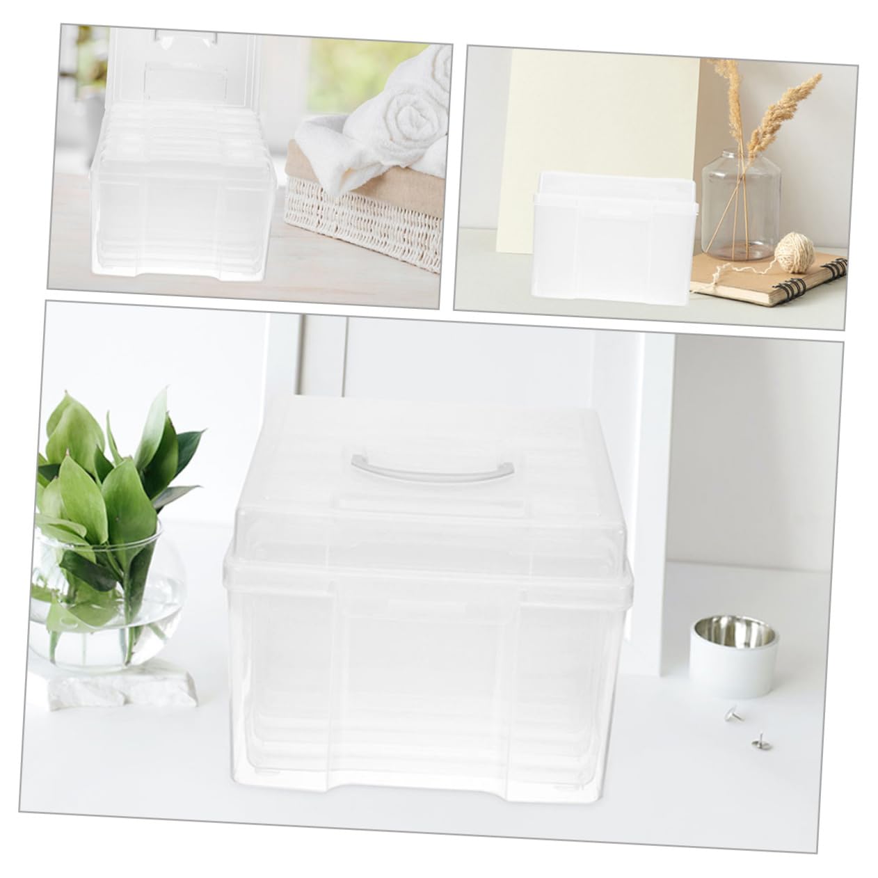 BESTonZON Boîte à Photos Organisateur de Photos et Cartes Boîte de Rangement avec Couvercle Hermétique pour Cartes Postales et Petits Objets