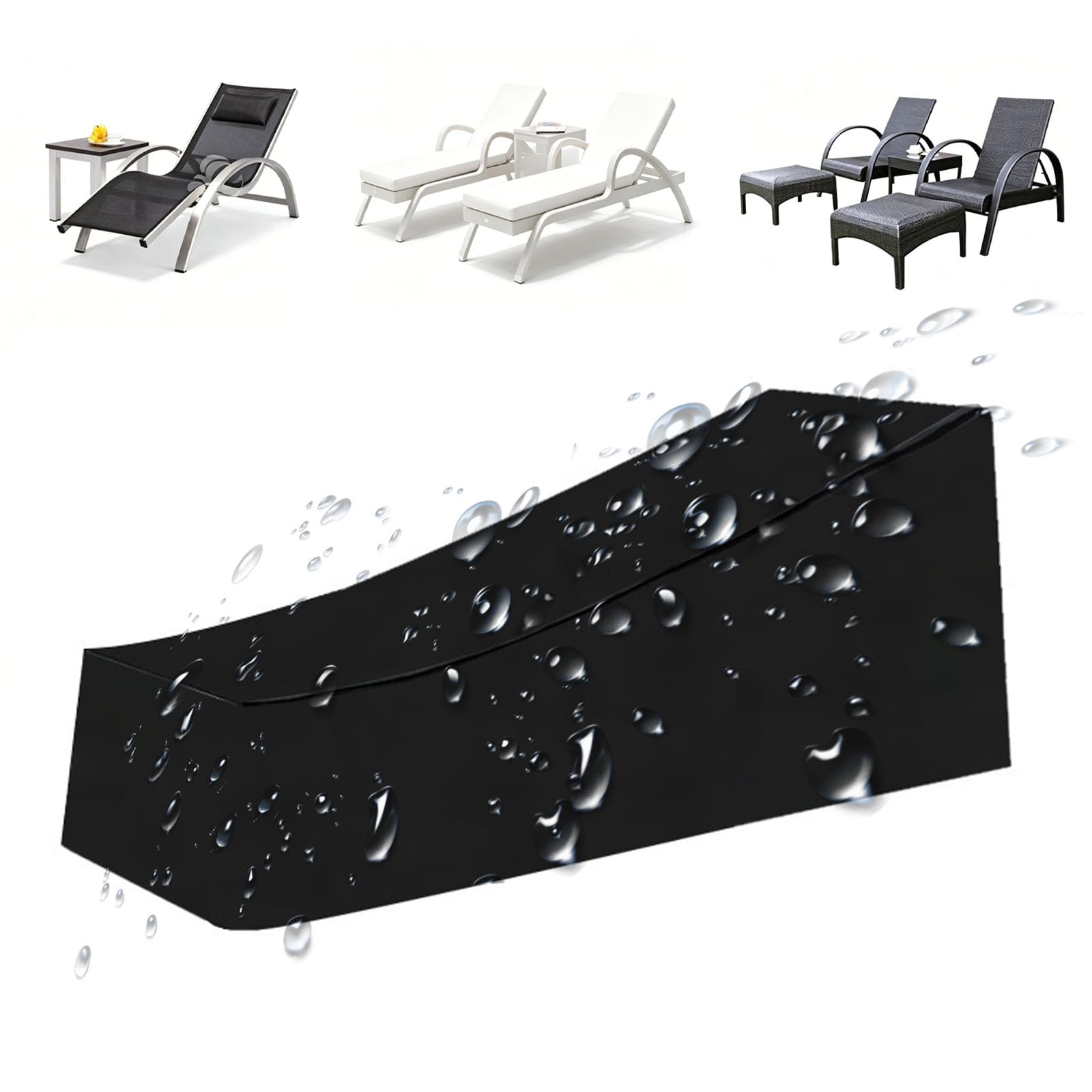 Sun Lounger Cover,210D Oxford Garden Sunbed Cover Waterproof Anti-UV Windproof with Drawstring,Outdoor Rattan Sun Lounger Covers with Vents Handles for Out(Size:208x76x41/79cm,Color:Black-210D Oxford)