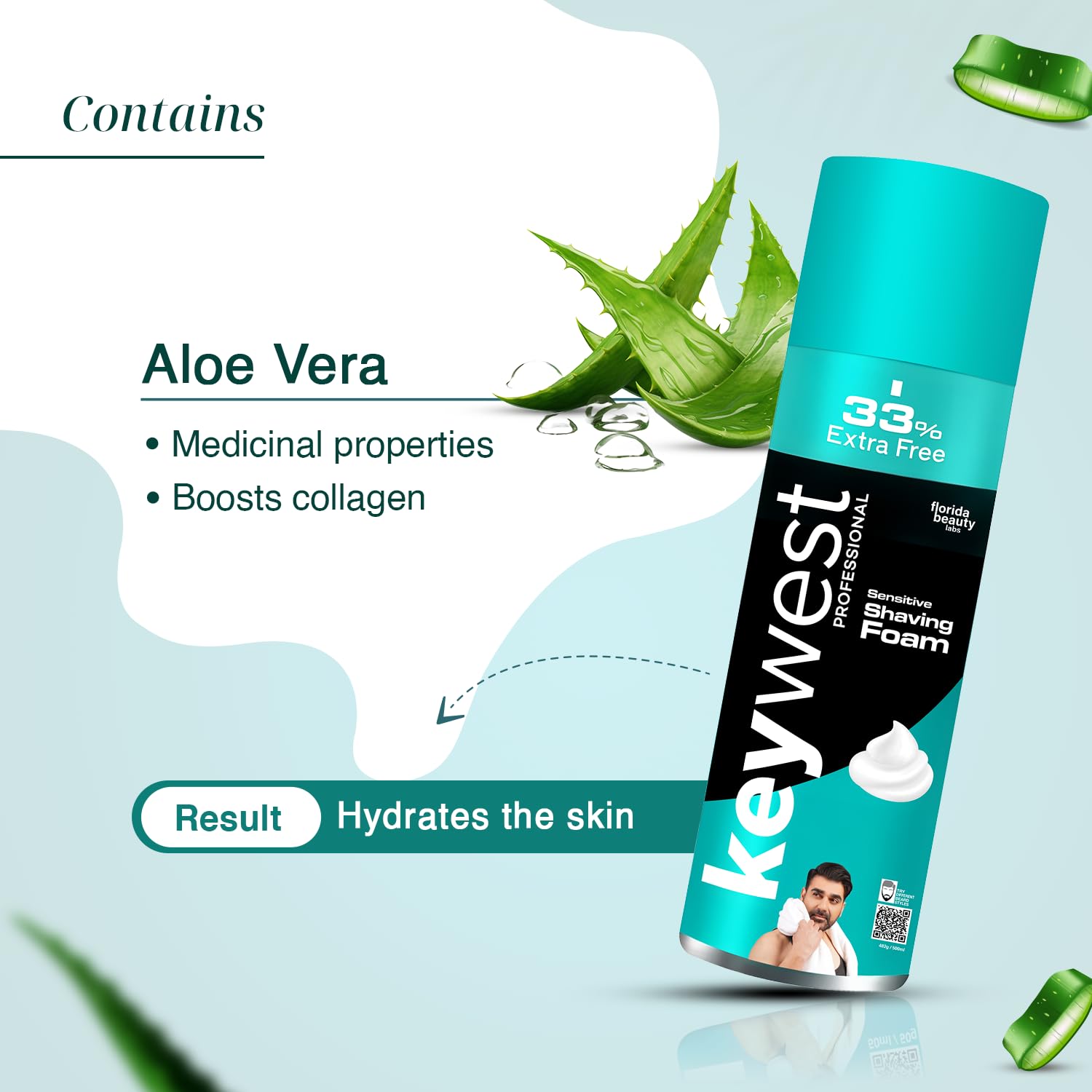 Keywest Sensitive Pre Shaving Foam for Men 482gm (33% Extra Free) | Shave Foam for Men Sensitive Skin | More Than 120 Shaves | Enriched with Tea Tree Oil & Aloe Vera 2