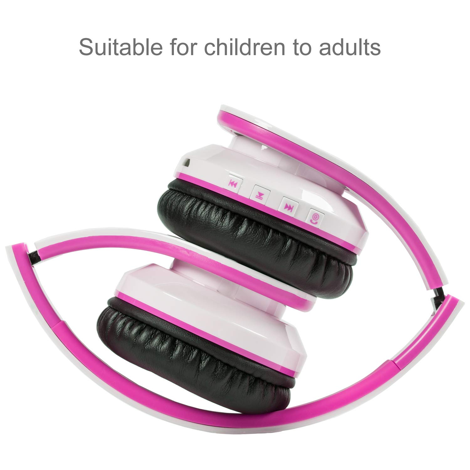 BT6002 - Auriculares inalámbricos Bluetooth para niños, volumen limitado, 85/110 dB, para escuela, plegables, para 60 horas, PC, teléfono, tabletas, TV (blanco/rosa)