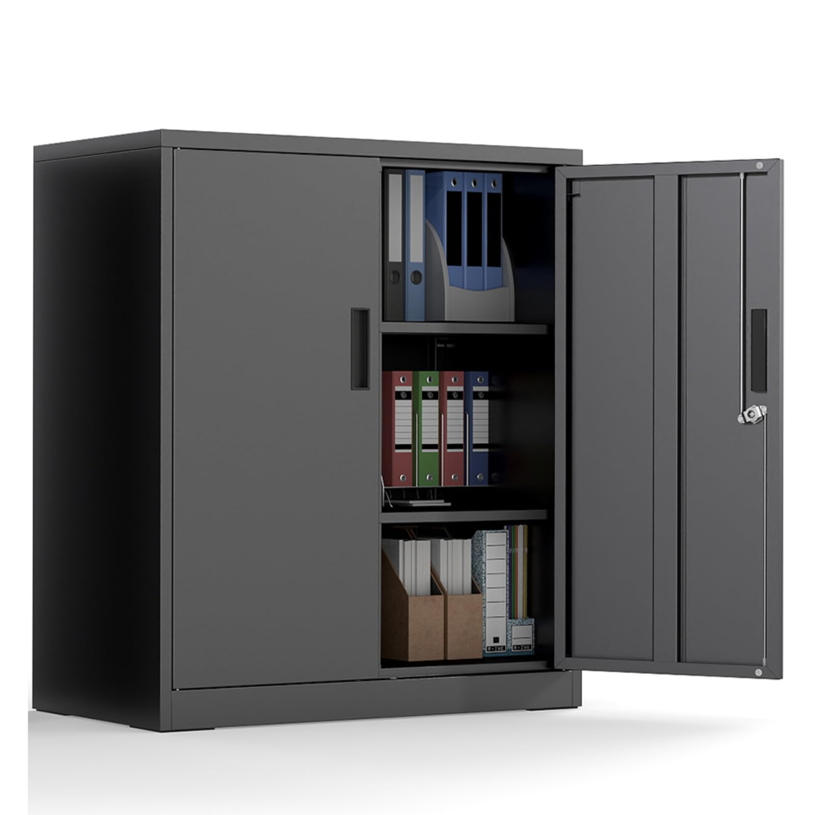 COSTWAY Metal Storage Cabinet, 180CM Steel Tall Cupboard with 2 Lockable Doors & 2/4 Adjustable Shelves, Heavy Duty Tool File Cabinet for Garage Home Office, Easy Assembly (2 Shelves, 80 x 40 x 91cm)