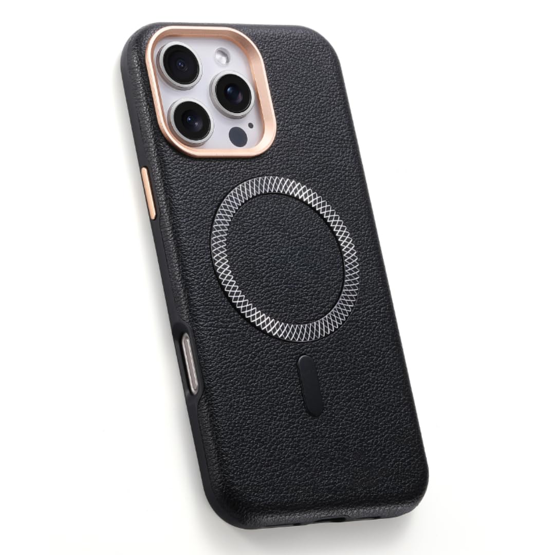 Custodia protettiva magnetica antiurto in pelle tinta unita di lusso per iPhone 16 (per iPhone 16/Nero)