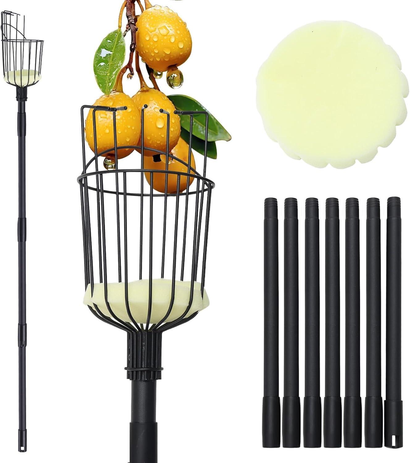 Recogedor de Frutas Ajustable de 115cm a 329cm, Recolector de Frutas, Palo para Recoger Manzanas, Duraznos,Peras