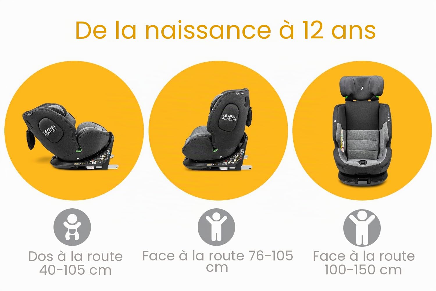 OSANN - Siège auto bébé/enfant One360 Rotatif 360° Isofix - 40-150 cm - 0 à 12 ans - Groupe 1/2/3 - Gris, Hauteurs 14 positions, Dos/Face à la route, Supports magnétiques pour sangles d'épaules